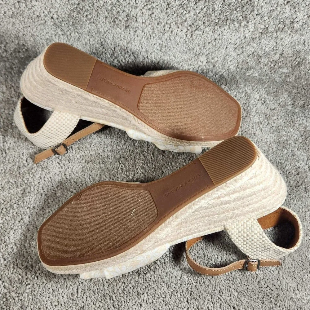 Lucky Brand Macrimay Espadrille Wedge Floral Tan Sandals Womens 9M